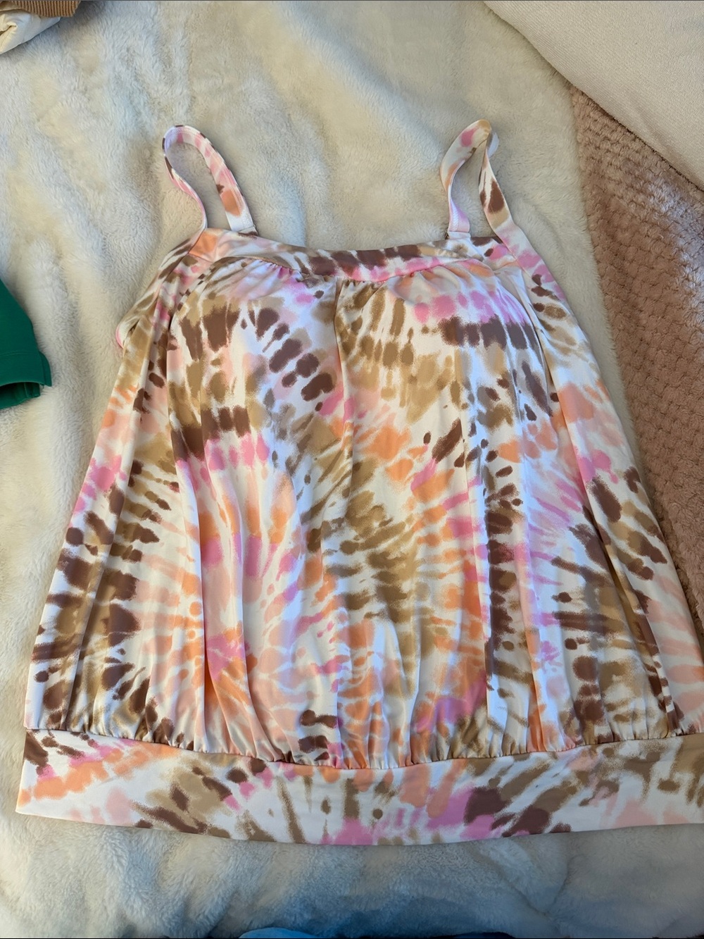 Lands' End Pink, Brown & Peach Tie-Dye One-Piece Swim Bodysuit